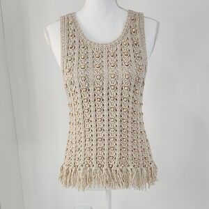 House of Harlow 1960 Cream Crochet Fringe Tank Top